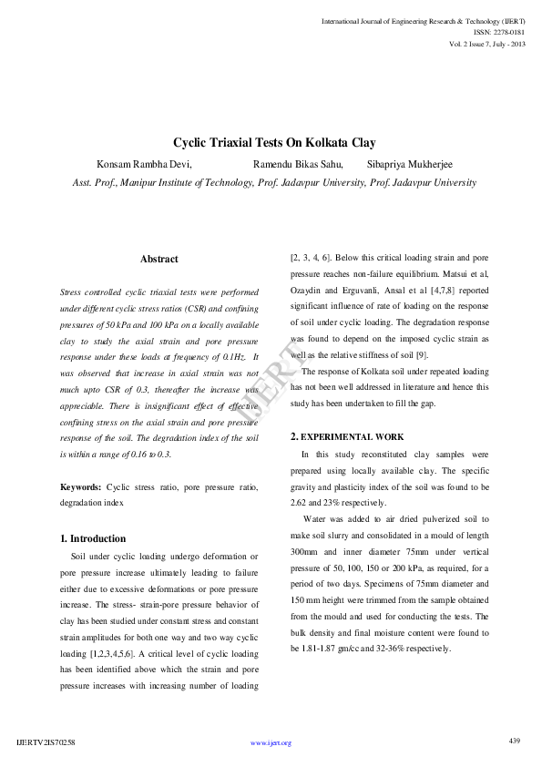 (PDF) Cyclic Triaxial Tests On Kolkata Clay