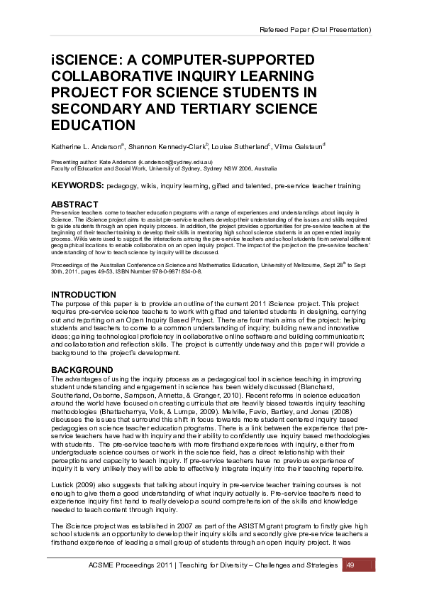 (PDF) Collaborative Inquiry Learning Project for Science Students in ...
