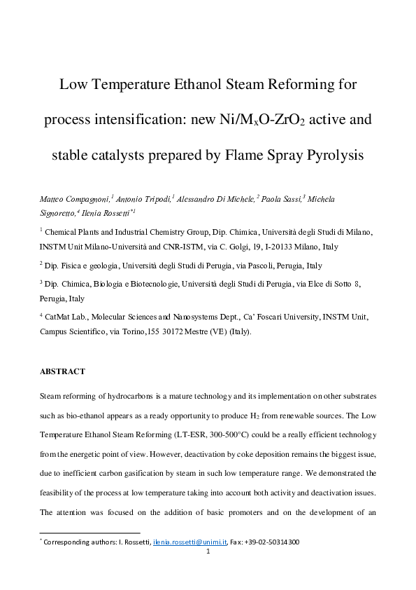 (PDF) Low temperature ethanol steam reforming for process ...