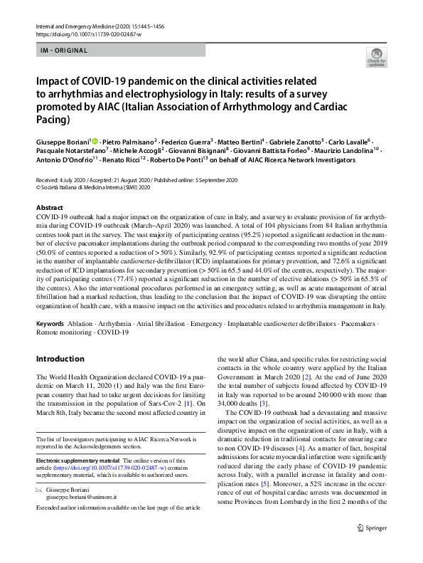 (PDF) Impact of COVID-19 pandemic on the clinical activities related to ...