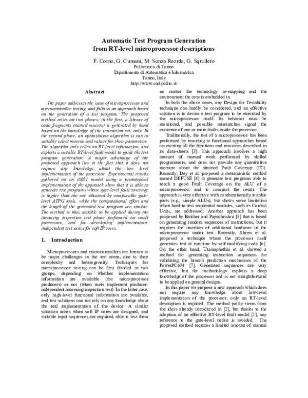 (PDF) Automatic test program generation from RT-level microprocessor ...