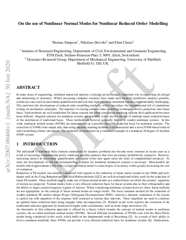 (PDF) On the use of Nonlinear Normal Modes for Nonlinear Reduced Order ...