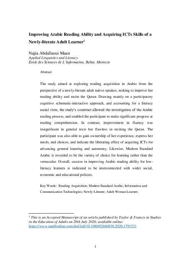 (PDF) Improving Arabic reading ability and acquiring ICTs skills of a ...