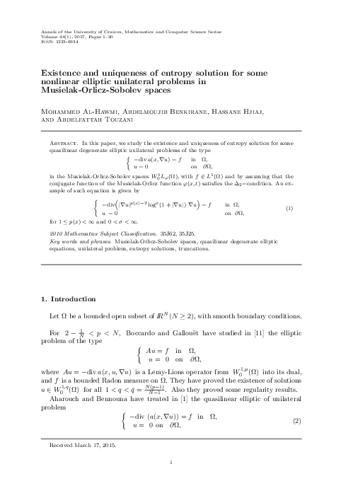 (PDF) Existence and uniqueness of entropy solution for some nonlinear ...
