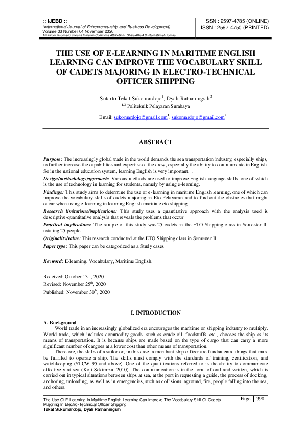 (PDF) The Use of E-Learning in Maritime English Learning Can Improve ...