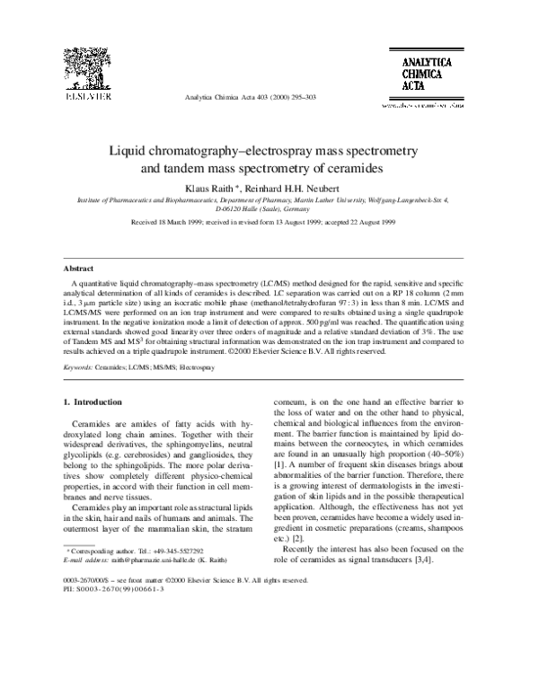 (PDF) Liquid chromatography–electrospray mass spectrometry and tandem ...