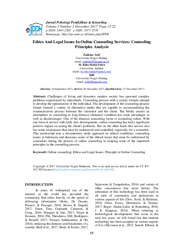 (PDF) Ethics And Legal Issues In Online Counseling Services: Counseling ...