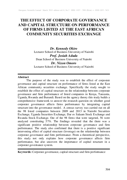 (PDF) Yhe Effect Of Corporate Governance and Capital Structure On ...