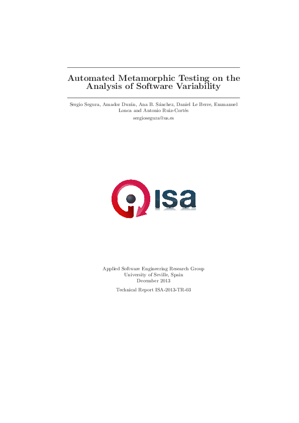 (PDF) Automated Metamorphic Testing on the Analysis of Software Variability