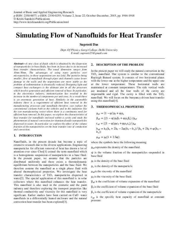 (PDF) Simulating Flow of Nanofluids for Heat Transfer