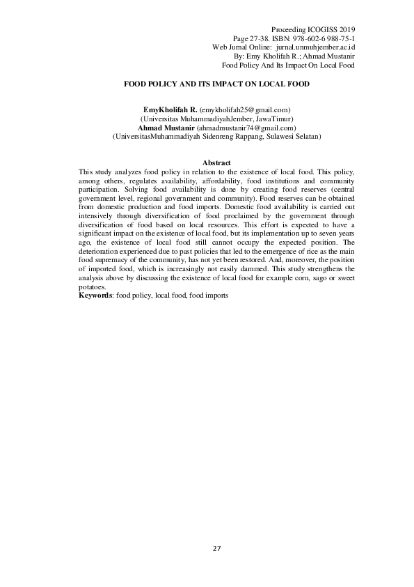 (PDF) Food Policy and Its Impact on Local Food