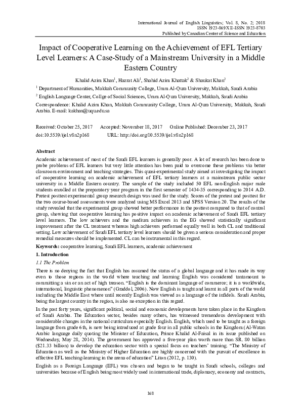 (PDF) Impact of Cooperative Learning on the Achievement of EFL Tertiary ...