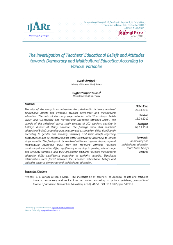 (PDF) The Investigation of Teachers’ Educational Beliefs and Attitudes ...