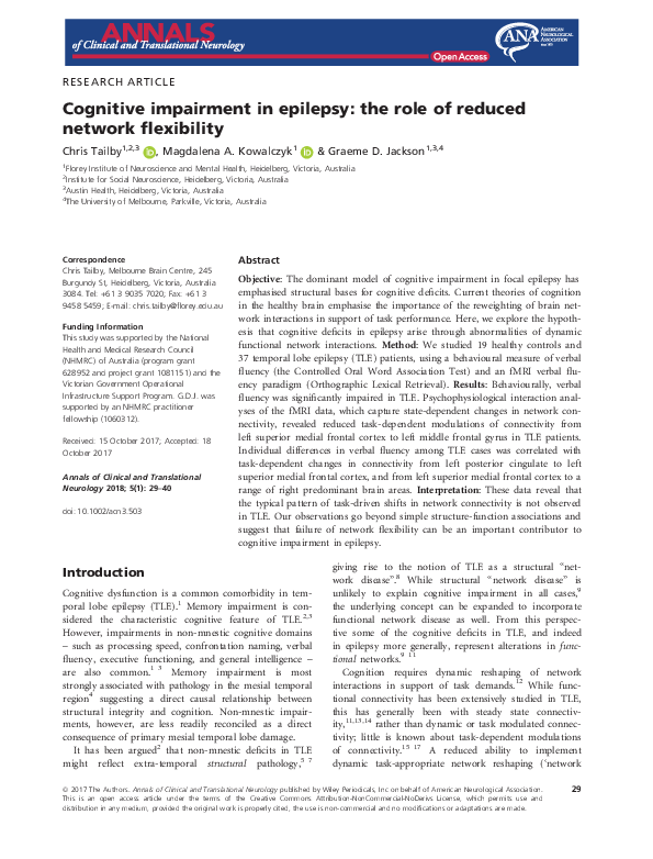 (PDF) Cognitive impairment in epilepsy: the role of reduced network ...