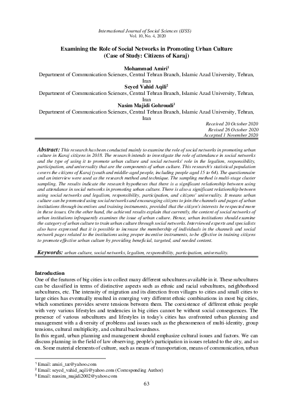 (PDF) Examining the Role of Social Networks in Promoting Urban Culture ...
