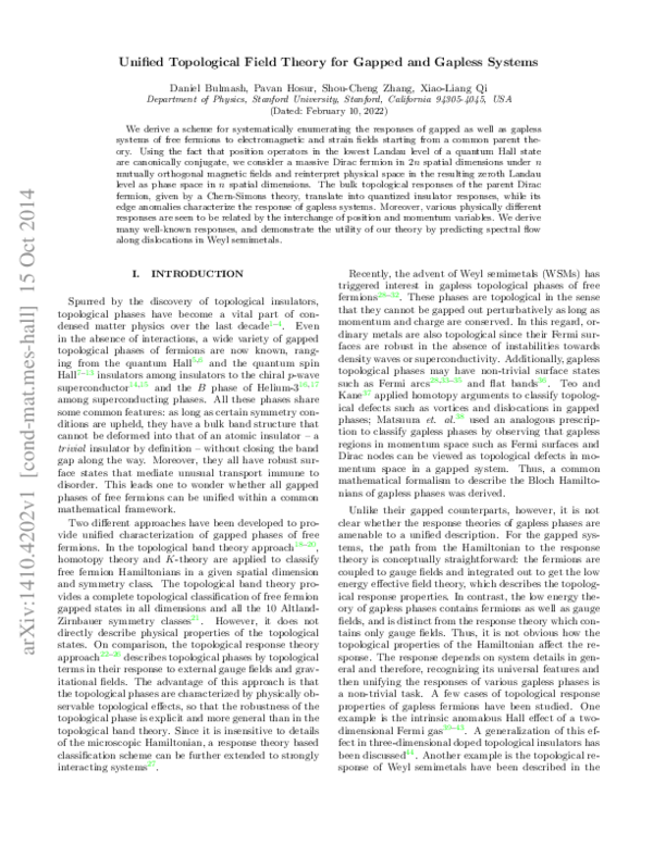 (PDF) Unified Topological Field Theory for Gapped and Gapless Systems