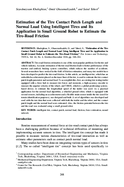 (PDF) Estimation of the Tire Contact Patch Length and Normal Load Using ...