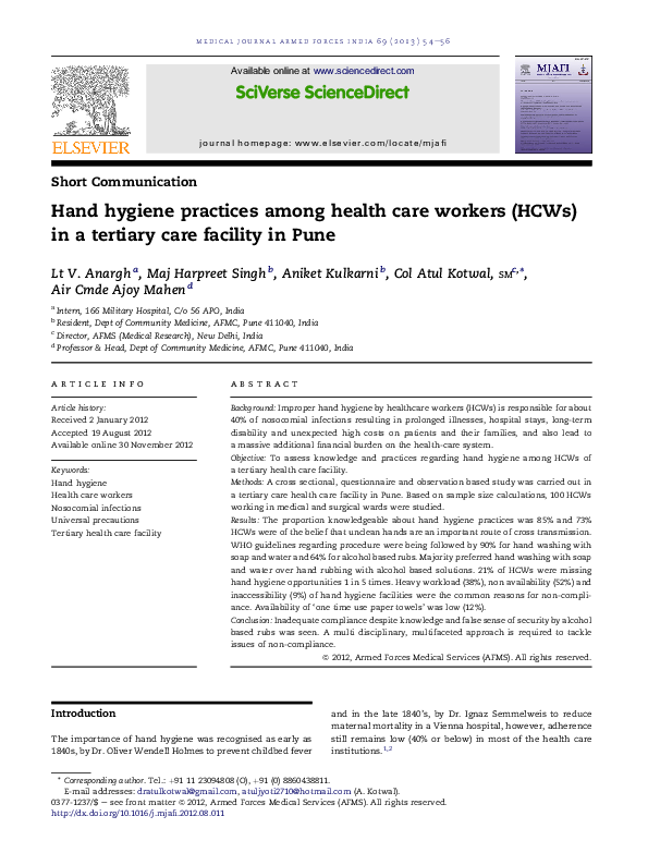 (PDF) Hand hygiene practices among health care workers (HCWs) in a ...