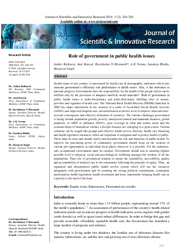 (PDF) Role of government in public health issues