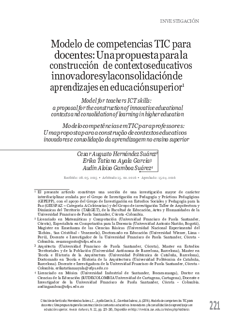 (PDF) Modelo de competencias TIC para docentes: Una propuesta para la ...