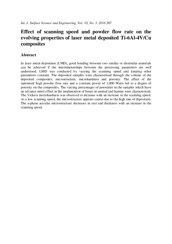 (PDF) Effect of scanning speed and powder flow rate on the evolving ...
