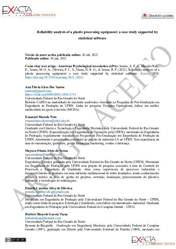 (PDF) Reliability analysis of a plastic processing equipment: a case ...