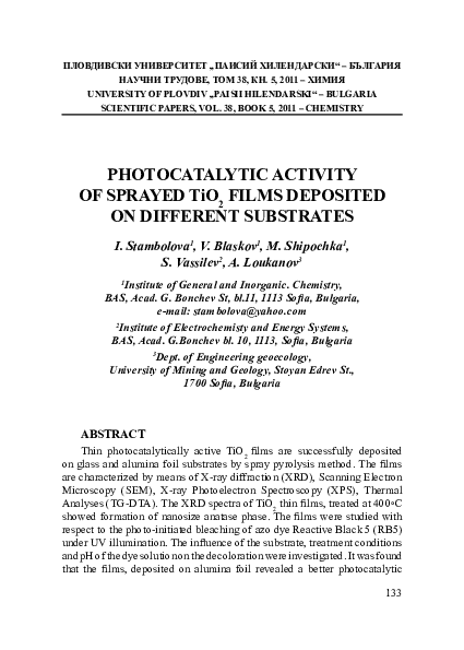 (PDF) PHOTOCATALYTIC ACTIVITY OF SPRAYED TiO 2 FILMS DEPOSITED ON ...