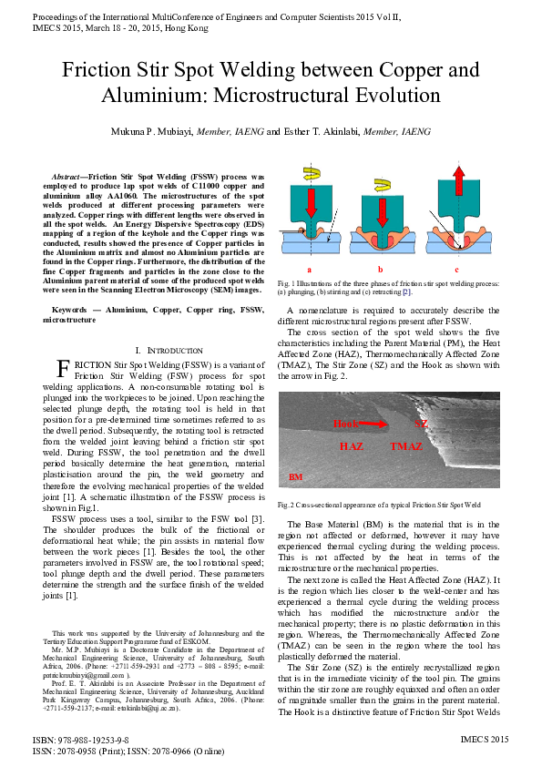 (PDF) Friction stir spot welding between copper and aluminium ...