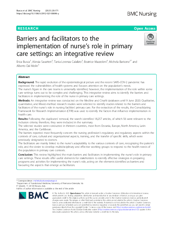 (PDF) Barriers and facilitators to the implementation of nurse’s role ...