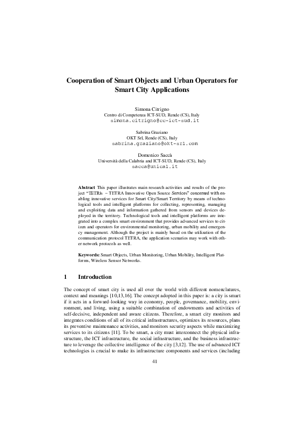 (PDF) Cooperation of Smart Objects and Urban Operators for Smart City ...