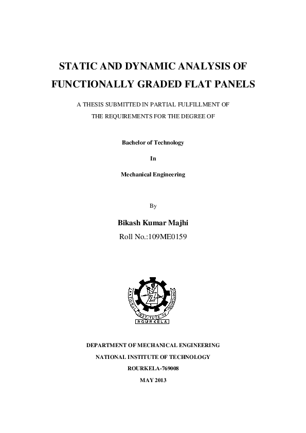 (PDF) Static and Dynamic analysis of Functionally Graded Flat Panels