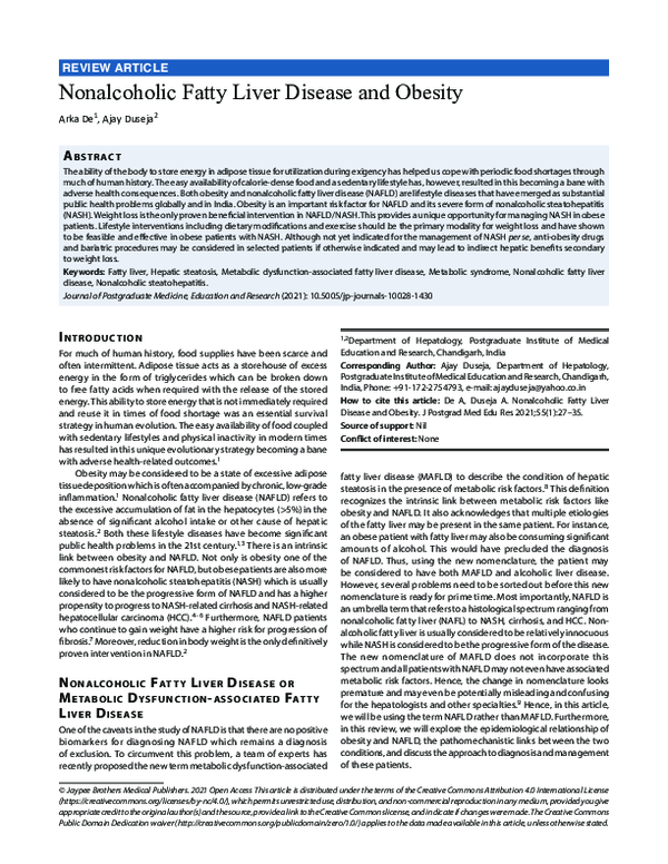 (PDF) Nonalcoholic fatty liver disease and obesity