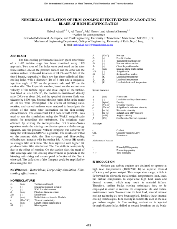 (PDF) Numerical Simulation of Film Cooling Effectiveness in a Rotating ...