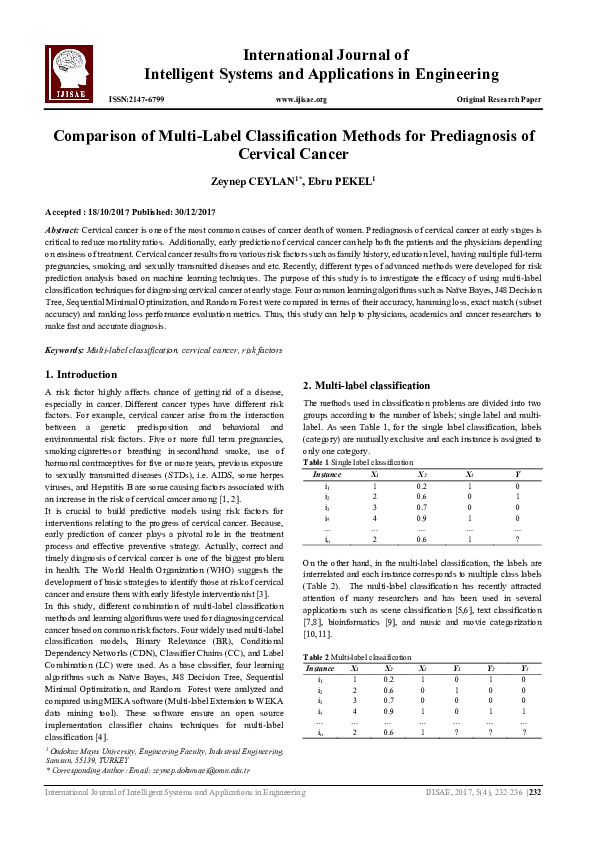 (PDF) Comparison of Multi-Label Classification Methods for Prediagnosis ...