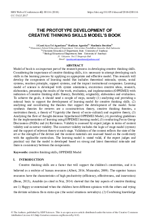 (PDF) The Prototype Development of Creative Thinking Skills Model’s Book