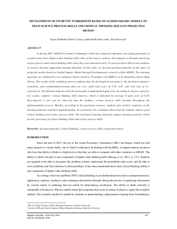 (PDF) Development of Students’ Worksheets Based on Guided Inquiry ...