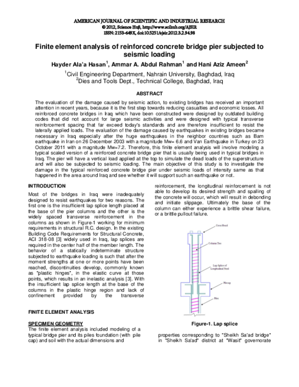 (PDF) Finite element analysis of reinforced concrete bridge pier ...
