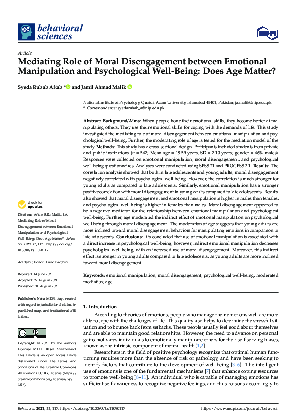 (PDF) Mediating Role of Moral Disengagement between Emotional ...