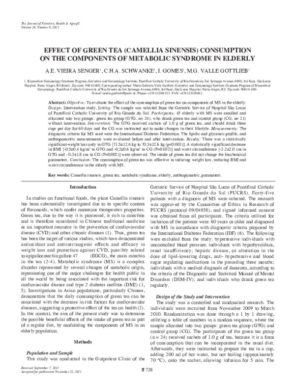 (PDF) Effect of green tea (Camellia sinensis) consumption on the