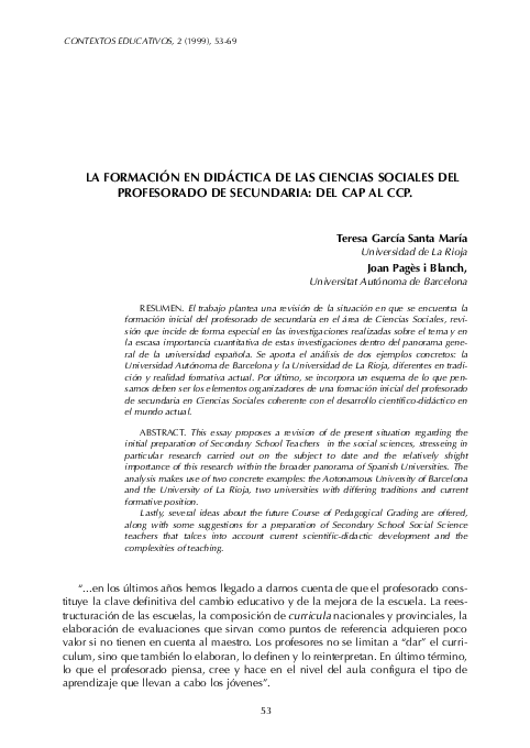 (PDF) La formación en didáctica de las ciencias sociales en el ...