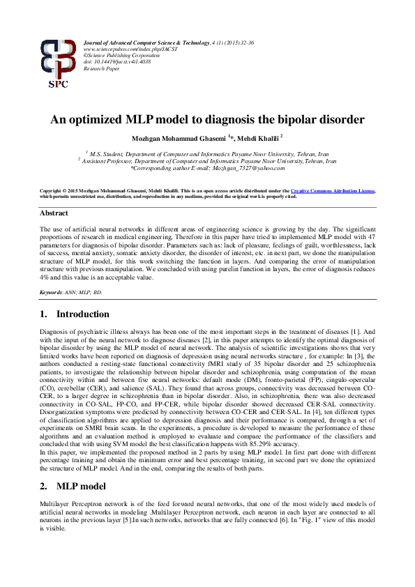 (PDF) An optimized MLP model to diagnosis the bipolar disorder