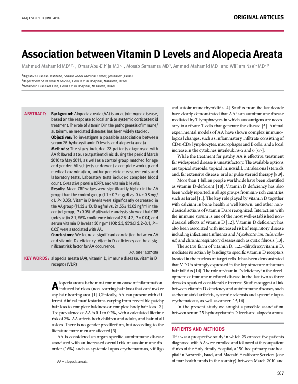 (PDF) Association between vitamin D levels and alopecia areata