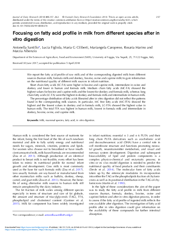 (PDF) Focusing on fatty acid profile in milk from different species ...