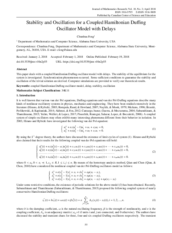 (PDF) Stability and Oscillation for a Coupled Hamiltonian Duffing