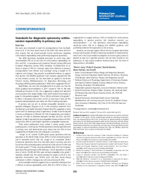 (PDF) Standards for diagnostic spirometry withinsession repeatability ...