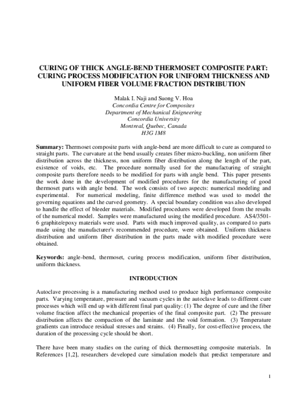 (PDF) Curing of Thick AngleBend Thermoset Composite Part Curing