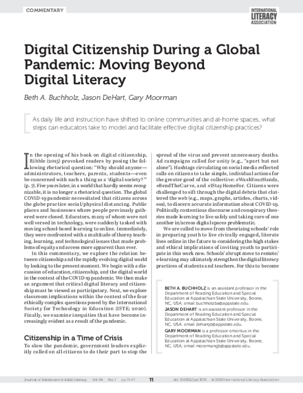 (PDF) Digital Citizenship During a Global Pandemic: Moving Beyond ...