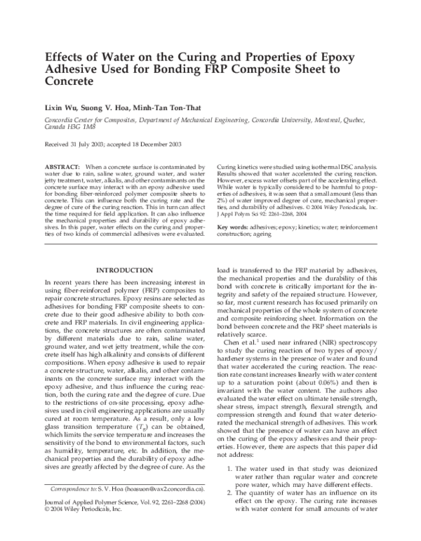 (PDF) Effects of water on the curing and properties of epoxy adhesive ...