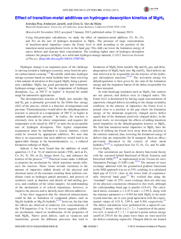 (PDF) Effect of transition-metal additives on hydrogen desorption ...