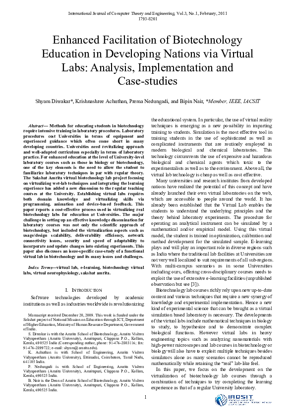 (PDF) Enhanced Facilitation of Biotechnology Education in Developing ...